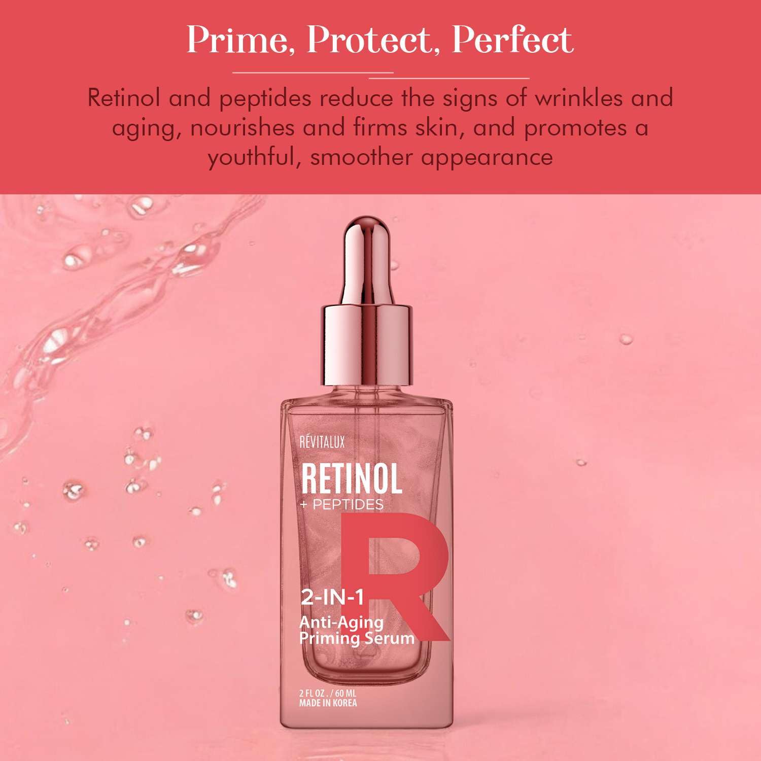 RevitaLux Retinol & Peptides 2-in-1 Serum - Anti-Aging, Smooths Fine Lines, Wrinkle Treatment, Hydrating, Dermatologist Tested, Cruelty-Free Korean Skin Care for All Skin Types - 2 Fl. Oz