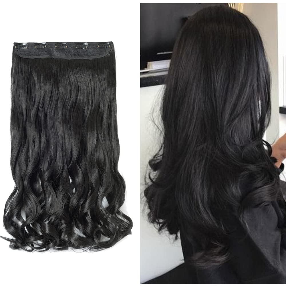 S-noilite Elegant 29 Longest Curly Natural 3 4 Full Head One Piece 5 Clips Clip In Hair Extensions 29-Curly Natural Black