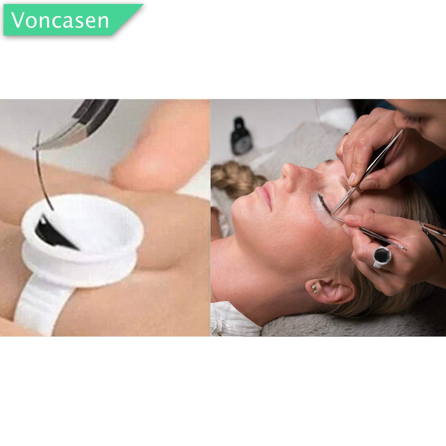 Voncasen 3X100 Packs- Lint Free Lash Extension Eye Gel Patches& Glue Rings Holder Eyelash Extension Rings& Eyelash Mascara Brushes Wands