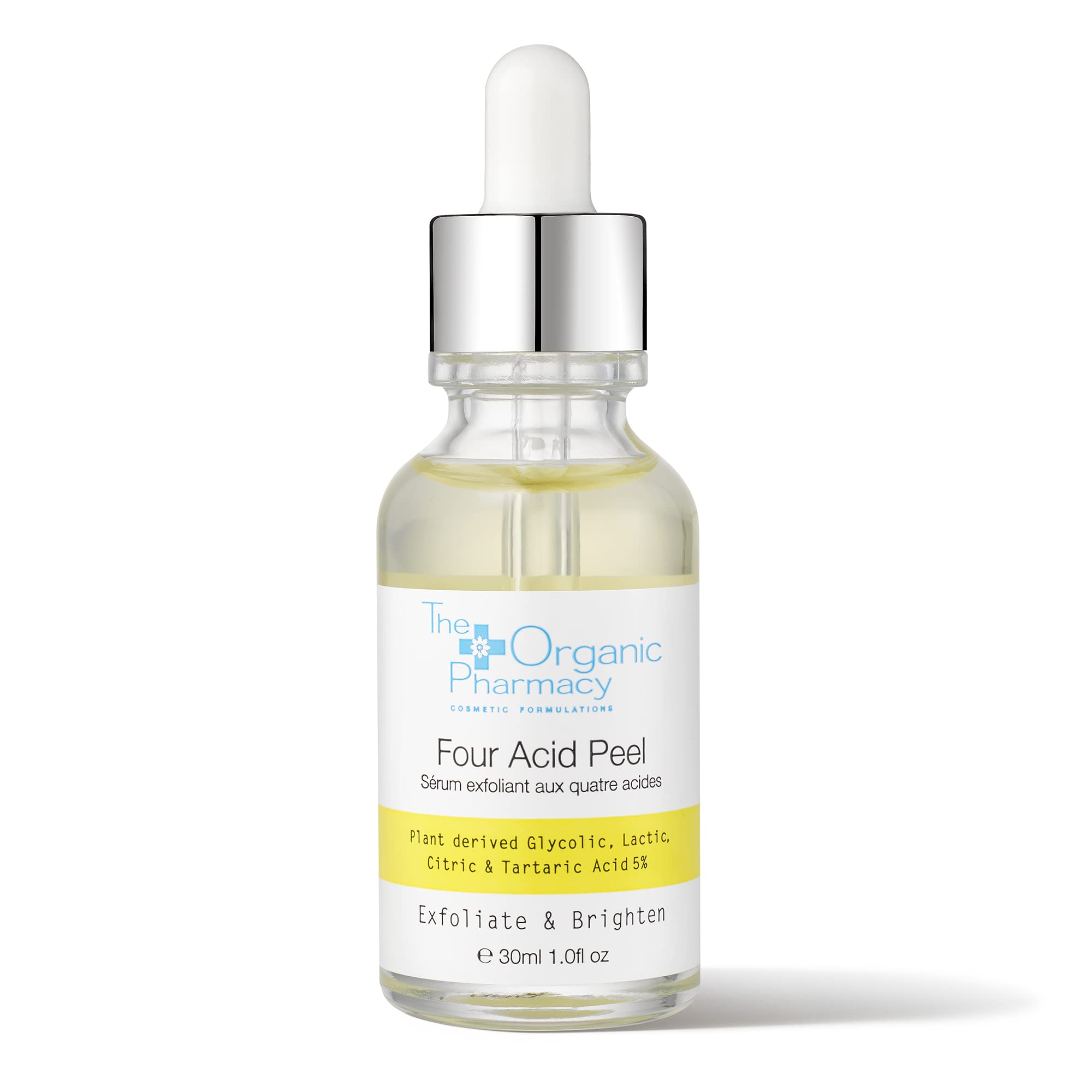 The Organic Pharmacy Four Acid Peel, Gentle Exfoliator Derived from Natural Ingredients, Reduces Blemishes and Acne, Use Nightly, 30mL