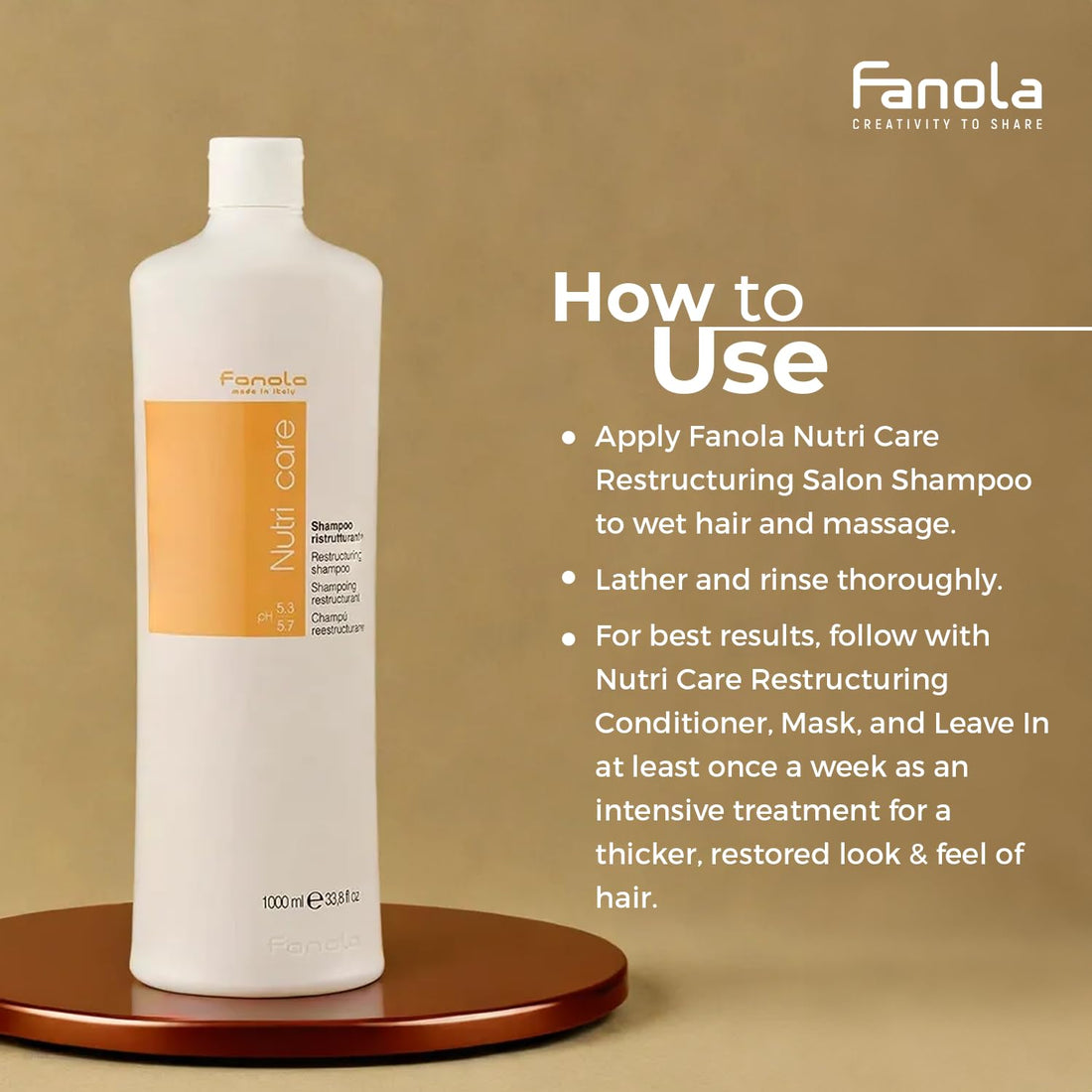Fanola Restructuring Hair Shampoo for Women & Men - Moisturizing Shampoo for Dry Hair Enriched with Milk Protein - Repairing, Nourishing, Anti-Frizz Formula for Dry & Brittle Strands (33.8 Fl oz)