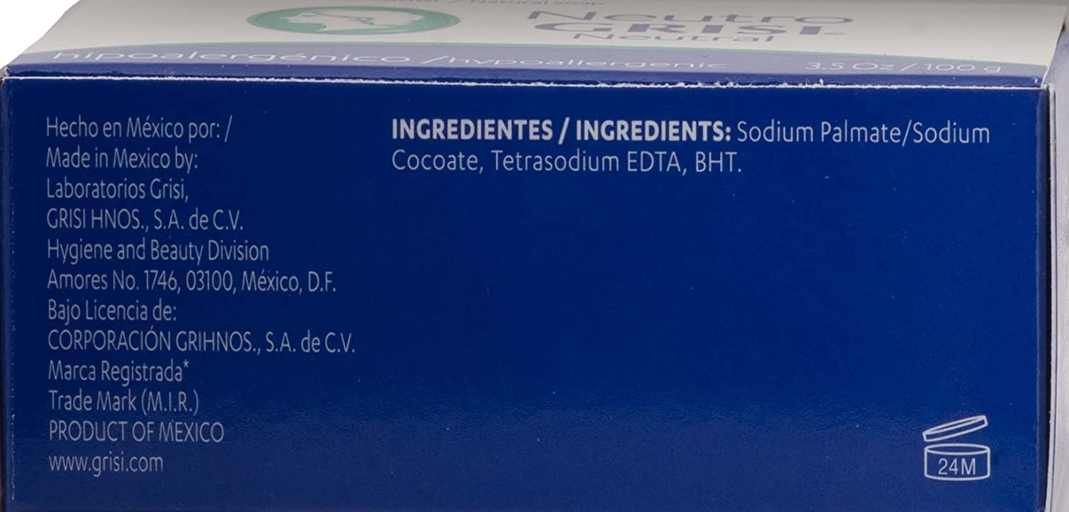 Grisi Neutral, Cleansing and Hypoallergenic Soap, Soften and Clean your skin, Non-Irritating, Fragrance-free, for All Kind of Skin, 6-Pack of 3.5 Oz each, 6 Bar Soaps.