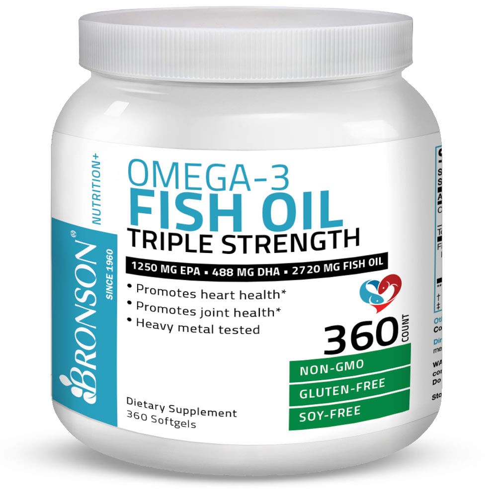 Bronson Omega 3 Fish Oil Triple Strength 2720 mg, High EPA 1250 mg DHA 488 mg, Non-GMO Heavy Metal Tested, 360 Softgels