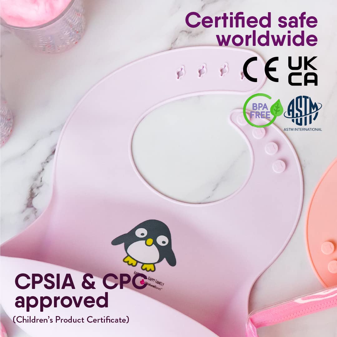 NatureBond Waterproof Baby Bibs, Silicone Weaning Bibs for Babies & Toddlers, Set of 2 w/Carry Pouch | Comfortable Soft 4 buttons Bib