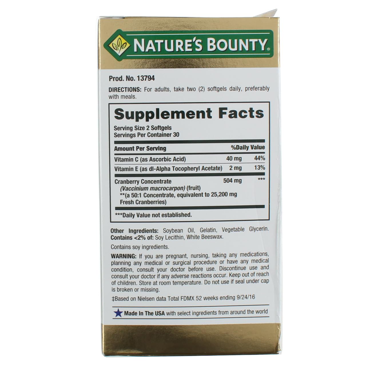 Nature's Bounty Cranberry Dietary Supplement 60 Soft Gels (Pack of 2)
