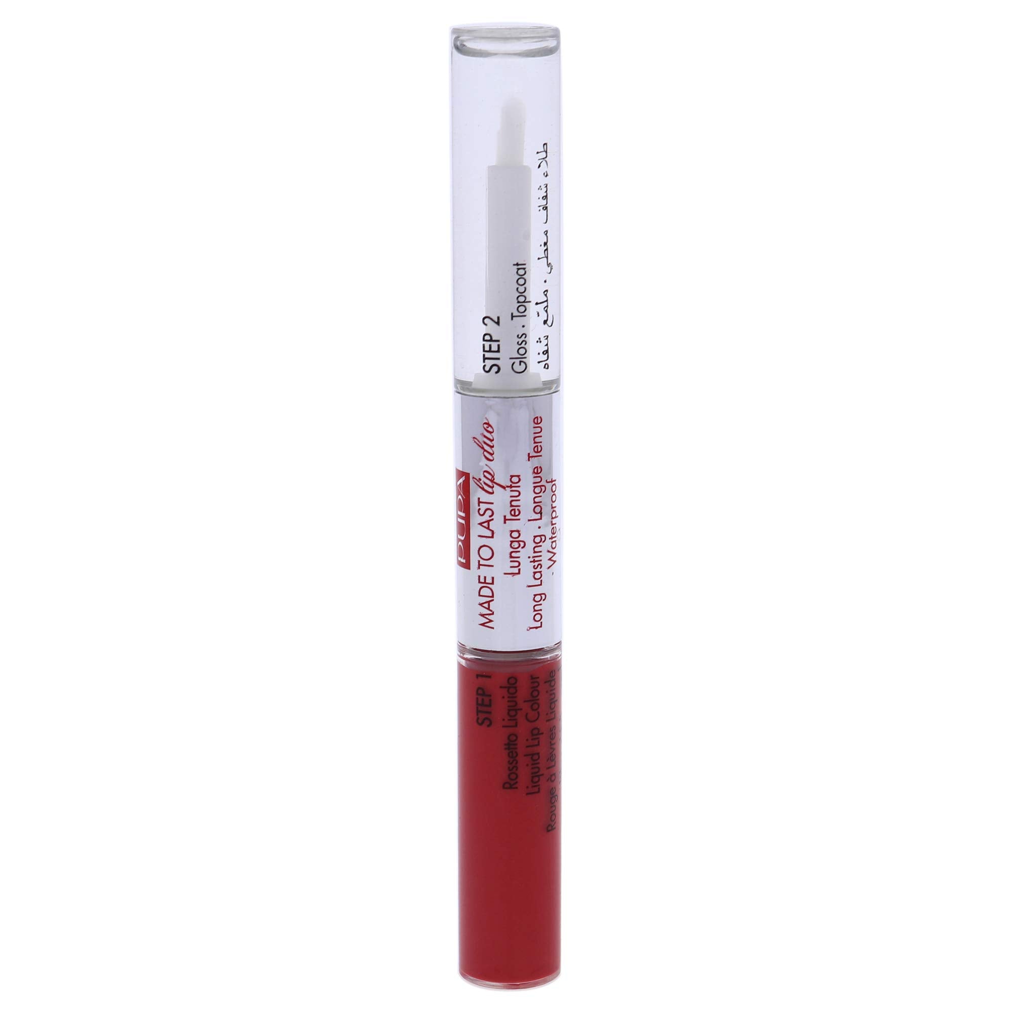 Pupa Milano Made To Last Lip Duo - Comfortable Liquid Lip Color with Top Coat - Waterproof - Long Lasting Hold - Ultra Shiny, Latex Effect Make-Up Result - 018 Imperial Red - 0.13 Oz,I0111658