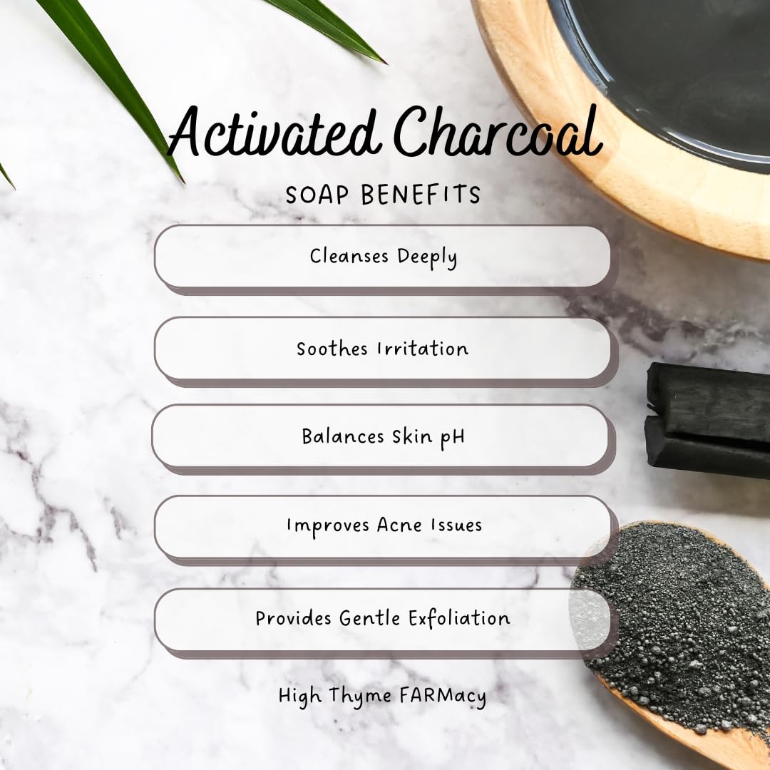 High Thyme FARMacy Black Forest Soap - 5 ounce Bar of Handmade Deep Musk & Sandalwood Scented Soap - Sweet, Earthy Lye Soap with Activated Charcoal - Moisturizing Bath Soap