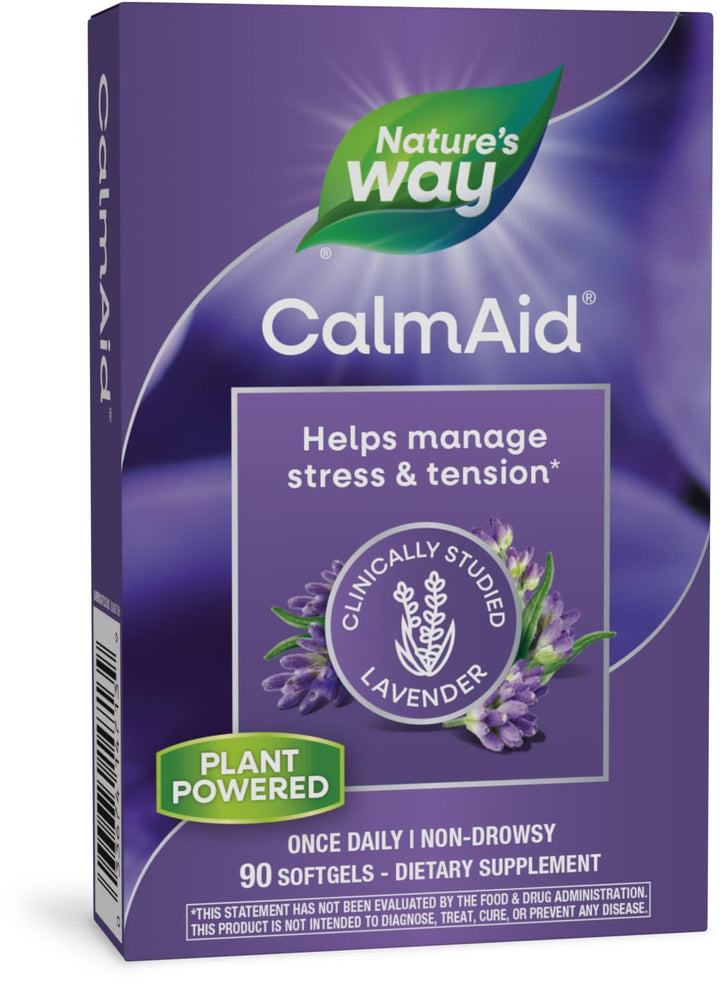 Nature's Way CalmAid, Helps Manage Stress and Tension*, Clinically Studied Lavender, Non-Drowsy, 90 Softgels