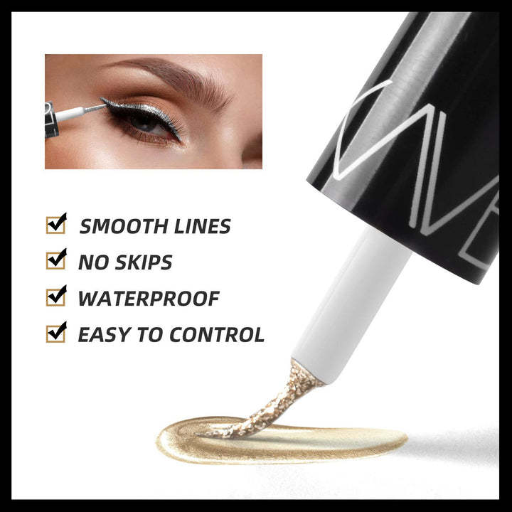 Go Ho Glitter Liquid Eyeliner Colorful Set,5 Colors Metallic Shimmer White Black Silver Gold Diamond Eyeliner,Glitter Eye Liner Sticks,Waterproof Long Lasting Sparkle Eye Makeup