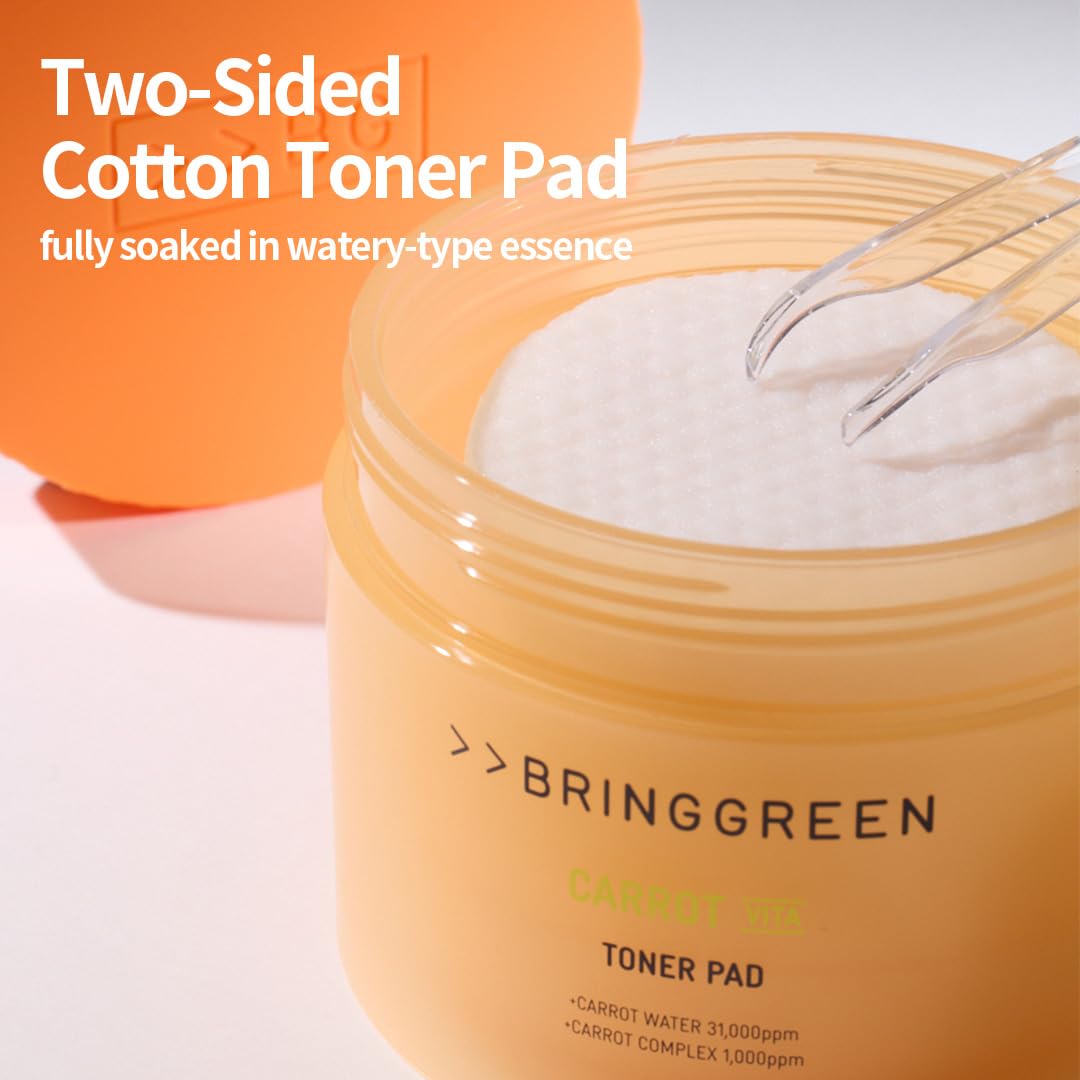 BRING GREEN Carrot Toner Pad | Contains Vitamin and Retinol to Even Out Skin Tone, Reduce Dark Spots for Daily Skincare (60 Count)