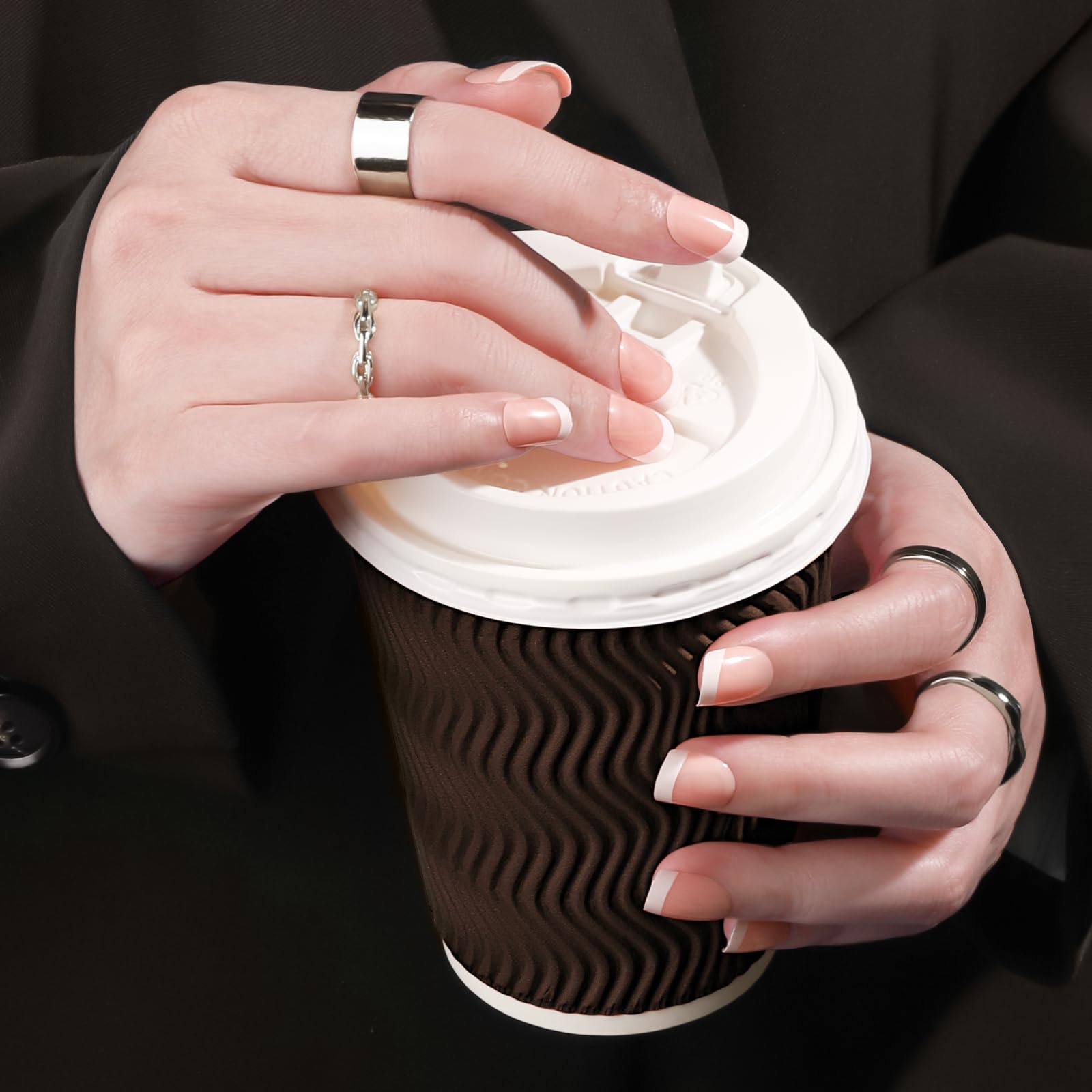 Teenitor Press-On Nails - 6 Sets Short Square Nails, French Tip, Glue-Ons