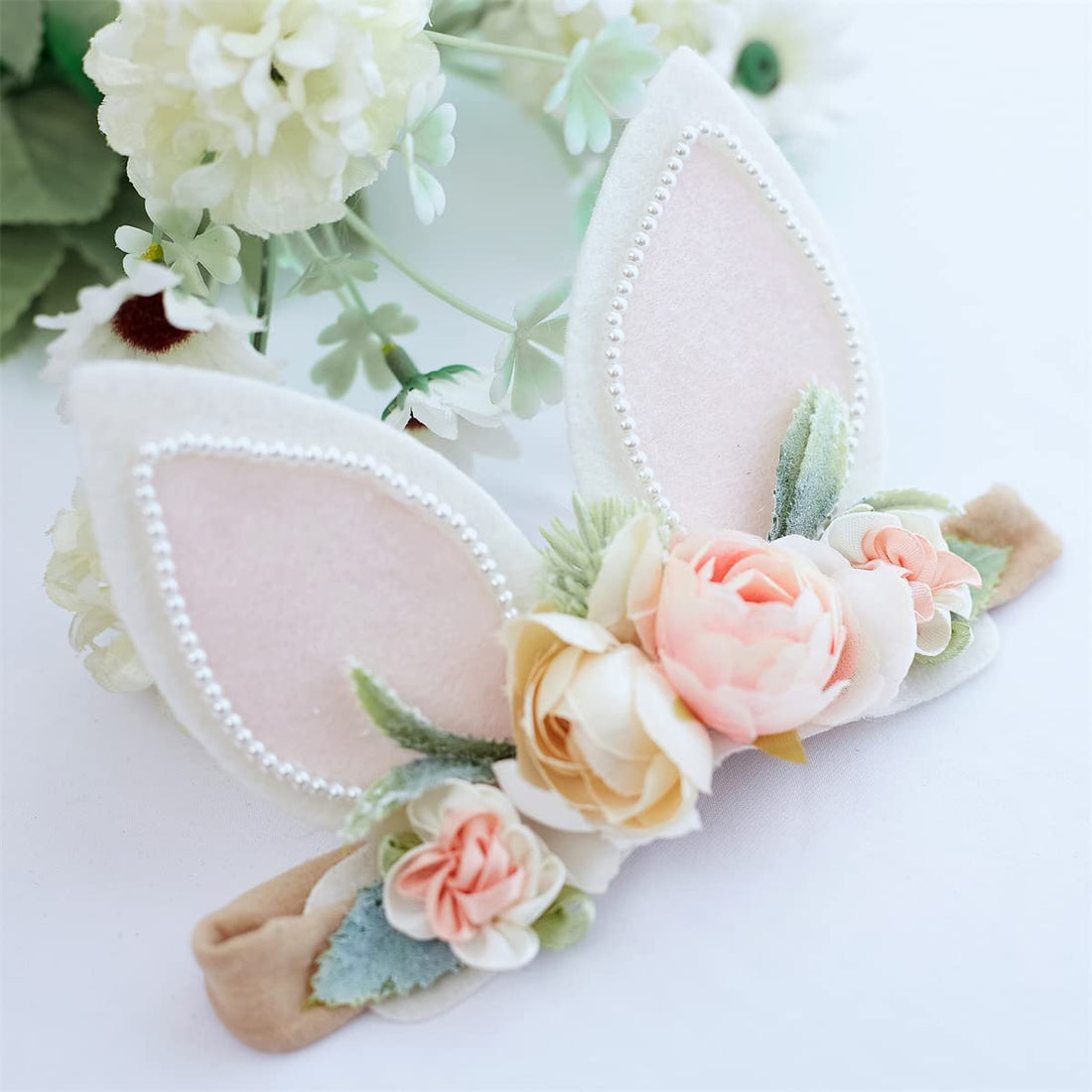 GEZISAN Baby Girl Floral Easter Bunny Nylon Headband Flower Elastic Hairband Bows Wraps For Newborn Infant Toddler Hair Accessories (RTA001)