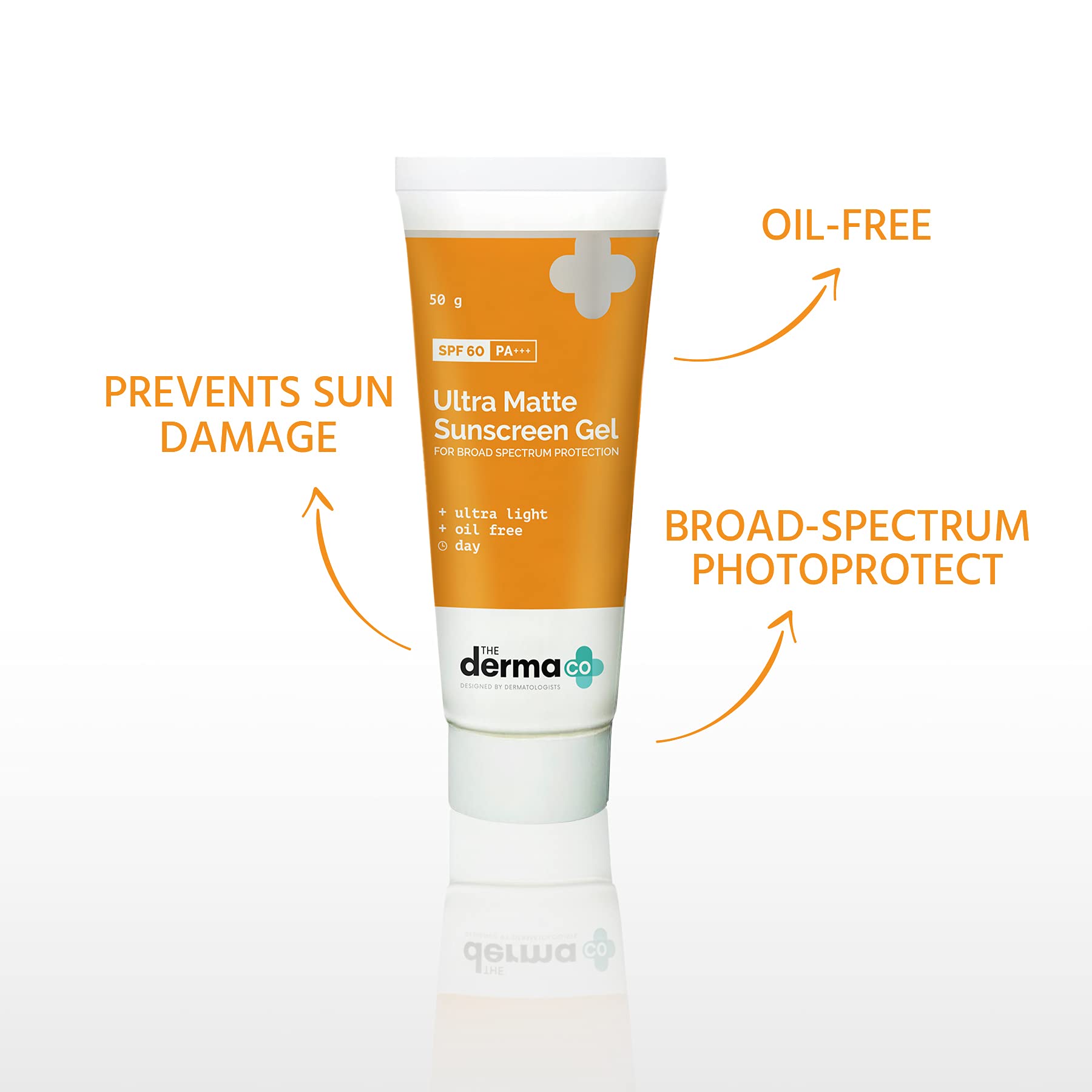 The Derma Co Ultra Matte Sunscreen Gel with SPF 60 & PA+++ | Broad Spectrum Protection | Helps Prevent Sun Damage | Oil-Free Formula for Acne-Prone Skin | 1.76 Oz/50g