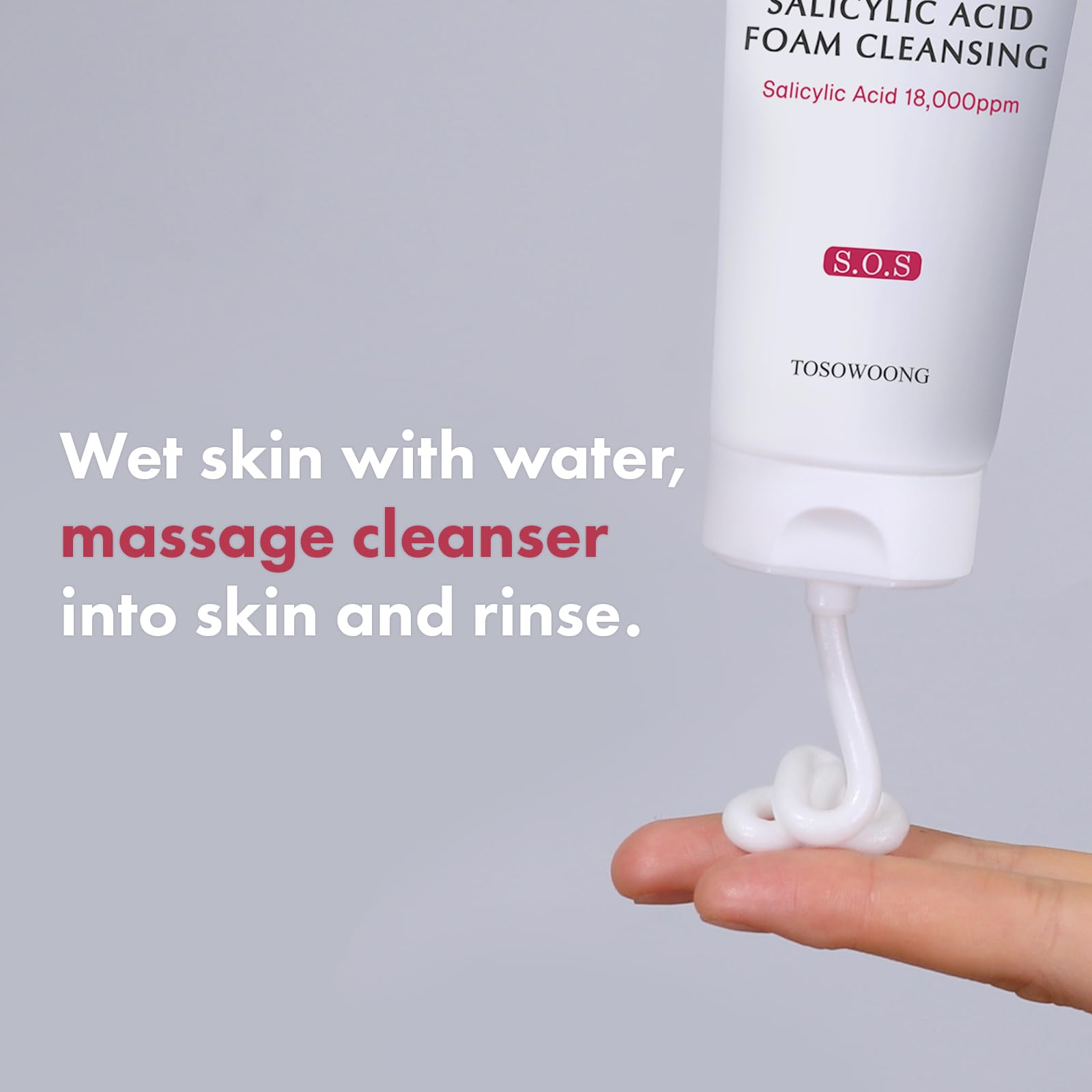 TOSOWOONG Salicylic Acid Foam Cleanser for Oily Skin, 18,000ppm Salicylic Acid, Deep Pore Cleansing, Face Wash For Breakouts, Exfoliating Cleanser, Korean Skin Care, 100ml, 3.38 fl. oz.