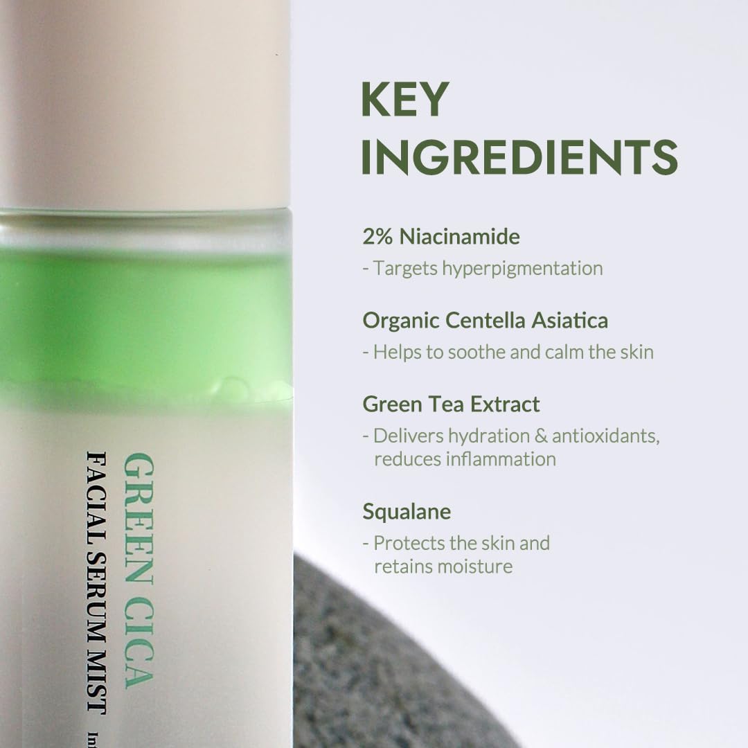 VILLAGE11FACTORY Fresh Dewy Green Cica Facial Serum Mist Korean Face Spray for Deep Hydration Skincare on the Go 3.38 oz