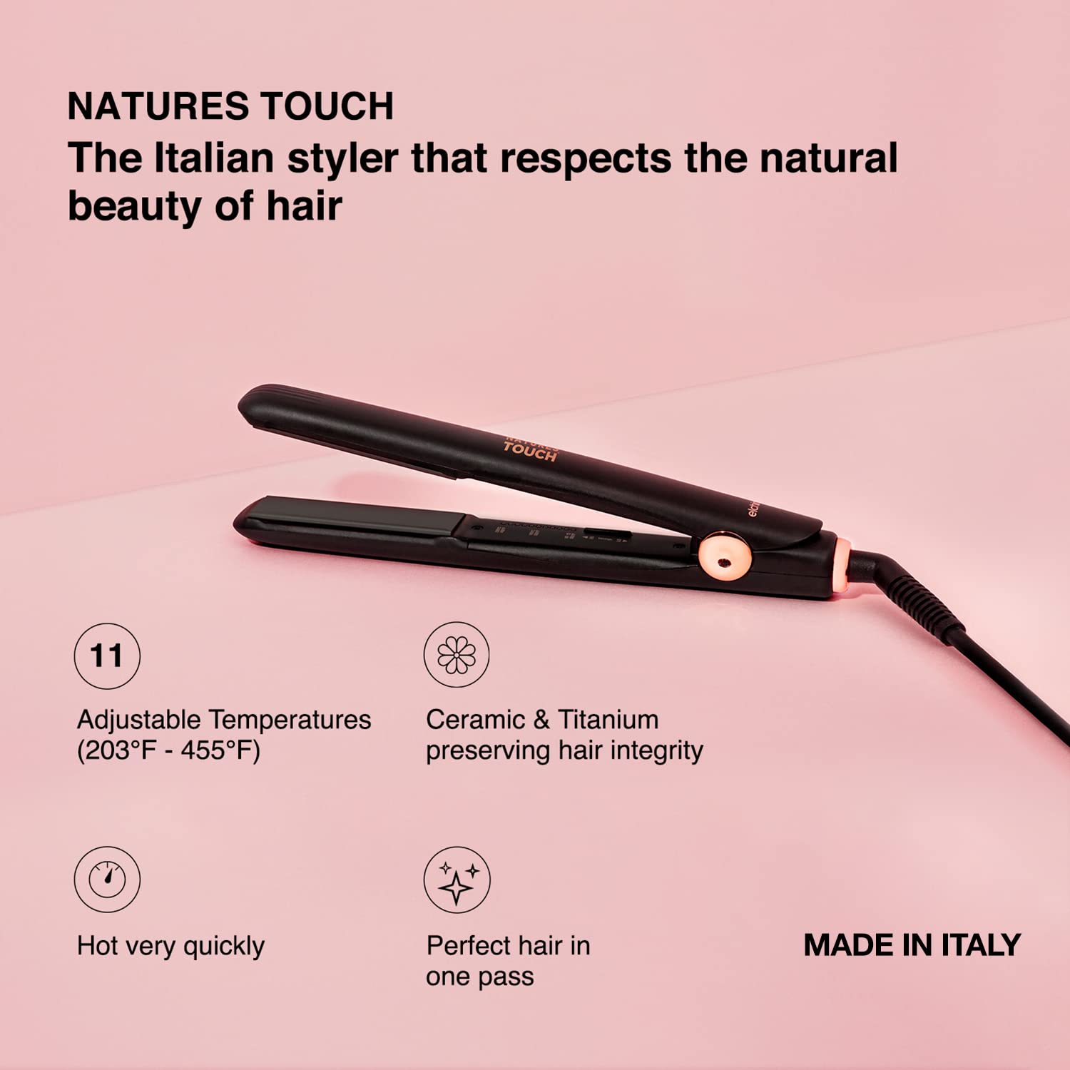 Elchim Natures Touch Flat Iron: Professional Salon Hair Straightener & Curler With 11 Heat Settings