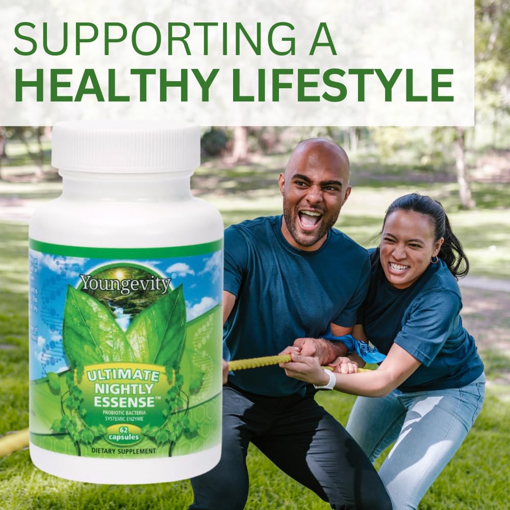 Youngevity Ultimate Nightly Essense - Probiotics with Enzymes - 14 + Strains - Systemic Enzymes - Cutting Edge - 62 Capsules (Pack of 1)