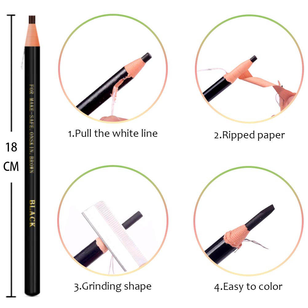 Waterproof Eyebrows Pencil Tattoo Makeup And Microblading Supplies Kit-Permanent Eye Brow Liners In Wa(including :12 eyebrow pens, 2 eyebrow knives, 3 eyebrow card, 2 pencil sharpeners)