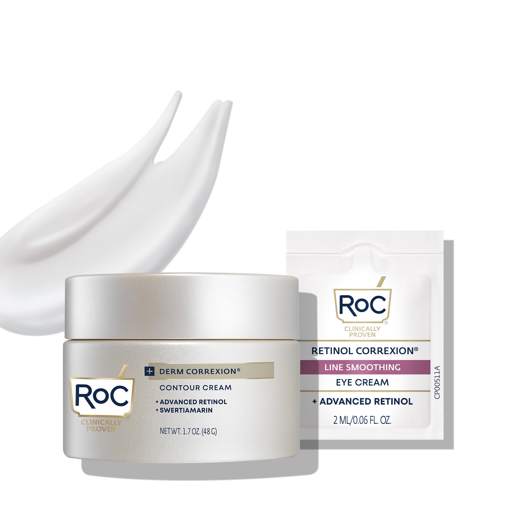 RoC Derm Correxion Neck Cream with Hyaluronic Acid and Advanced Retinol to visibly Tighten & Lift Horizontal Neck Lines, Facial Moisturiser to Contour Face, Neck + Jaw, (1.7 oz) with Retinol Packette