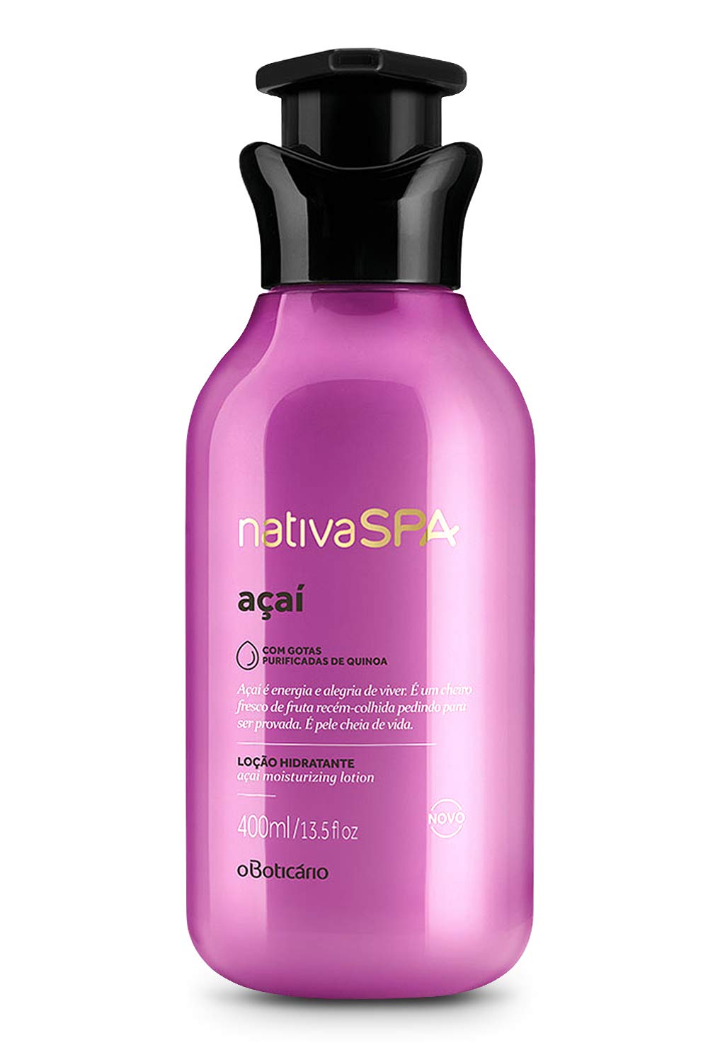 Nativa Spa Acai Body Lotion by O Boticario | 30 Hours Of Hydration | LoÃƒ§Ãƒ£o Hidratante | Fragranced Skin Moisturizer with Purified Quinoa Drops (13.5 fl oz)