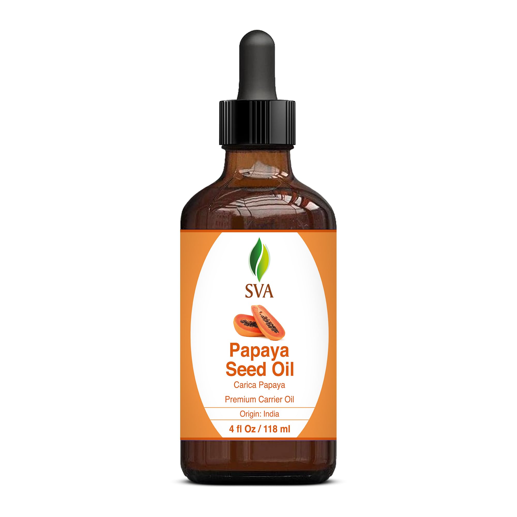 SVA Papaya Seed Oil - 4 Fl Oz – 100% Natural Cold Pressed Papaya Oil - for Face, Skin Care, Hair Care, Scalp Massage & Body Massage – Carrier Oil with Dropper