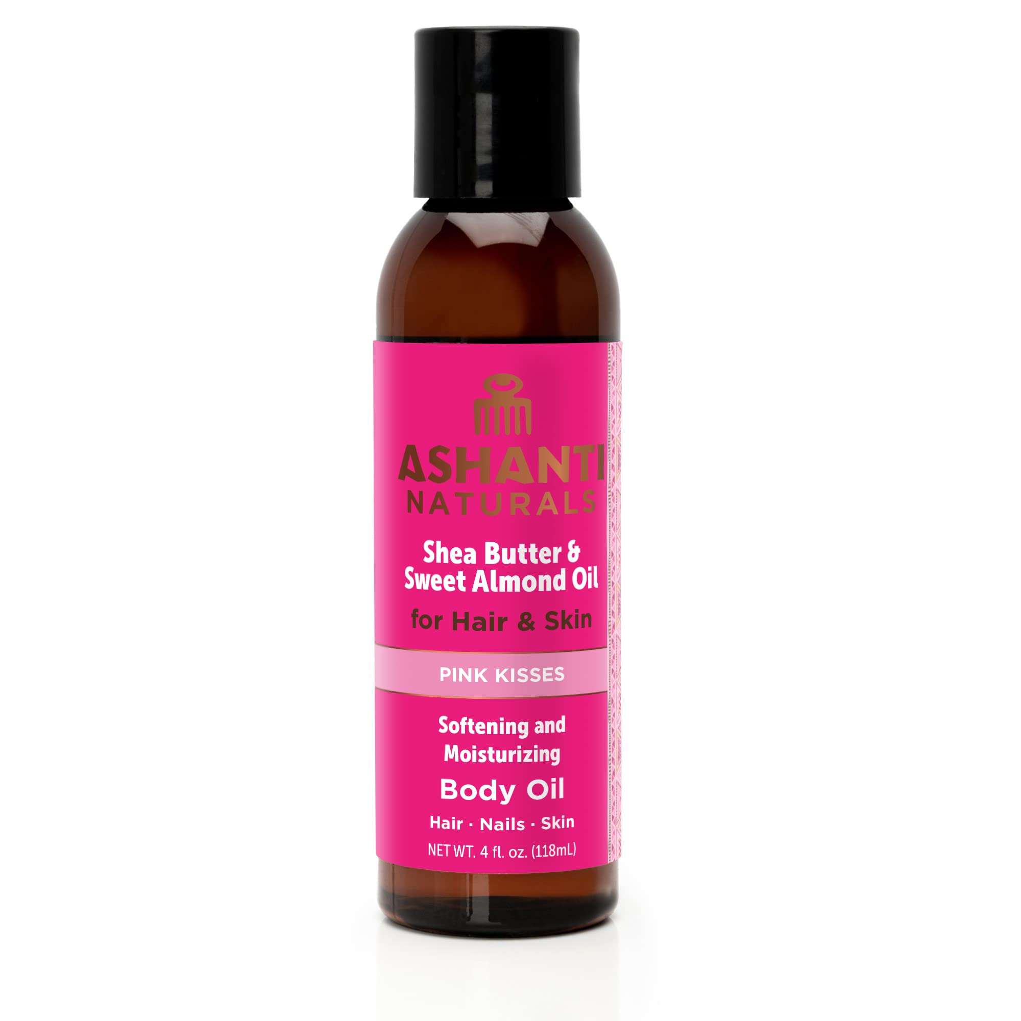 Ashanti Naturals Pure Shea and Sweet Almond Oil for Hair and Skin | Moisturizing Body Oil for Dry Skin, Scalp and Hair [Fragrance: Pink Kisses, 4 oz]