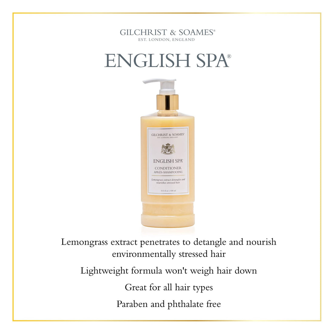 Gilchrist & Soames English Spa Conditioner - 15.5oz - Citrus and Herbal Notes, All Hair Types, Zero Parabens, Sulfates, and Phthalates