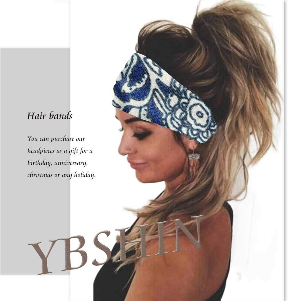 YBSHIN Boho Athletic Travel Headbands Cross Workout Head Wrap Knotted Turban Hair Scarf Yoga Elastic Printed Hair Band for Women and Girls(Pack of 3)