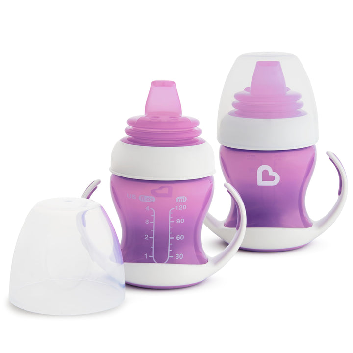 Munchkin® Gentle™ Transition Sippy Trainer Cup, 4 Ounce, 2 Pack, Purple