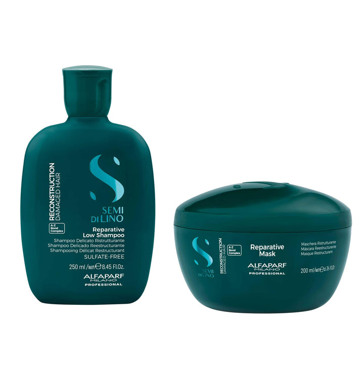 Alfaparf Milano Semi di Lino Reconstruction Reparative Shampoo and Mask Set - Sulfate Free Shampoo and Hair Mask for Damaged Hair - Repairs, Reconstructs, Strengthens - Adds Shine and Softness