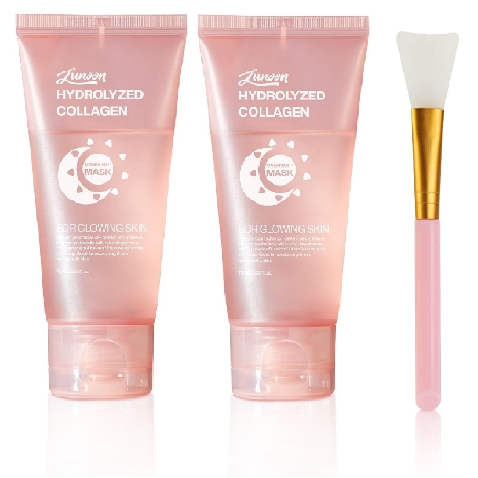 ZTSGU 2 Pcs Collagen Night Wrapping Mask, Hydrates and Tightens Facial Treatment Overnight Peel Off Hydrolyzed Bio Collagen Sleeping Glow Mask.(2 Pack With Brush)