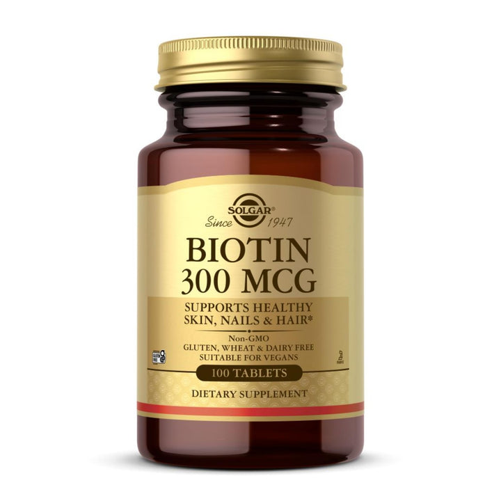 Solgar Biotin 300 mcg - 100 Tablets - Supports Healthy Skin, Nails & Hair - Non-GMO, Vegan, Gluten Free, Dairy Free, Kosher - 100 Servings