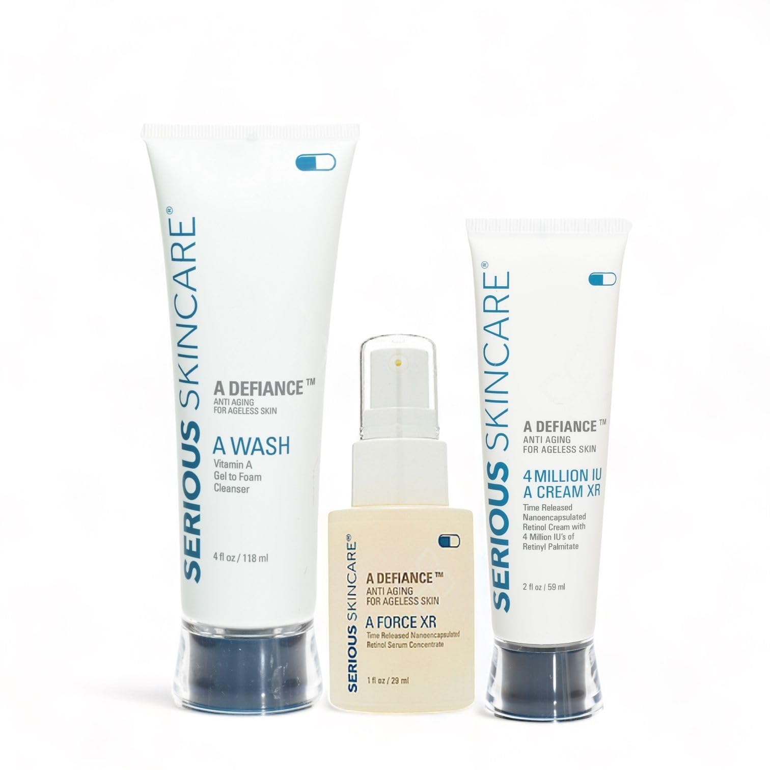 Serious Skincare - Retinol Face and Neck 3 Piece Kit - Anti-Aging for Fine Lines & Wrinkles - A Force XR Serum 1 oz - 4 Million IU A Cream XR Moisturizer 2 oz - A Wash Gel-to-Foam Cleanser 4 oz