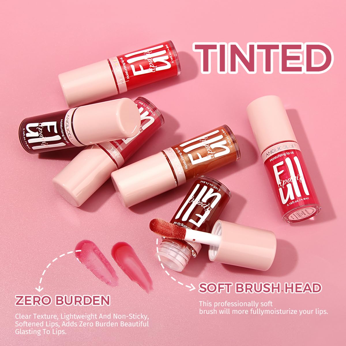 Moisturizing Lip Oil, No-Sticky Tinted Lip Gloss for Dry Lips Lip Balm Lip Care, Shiny and Vegan Tinted Lip Gloss 0.16OZ - O5 ATHENA