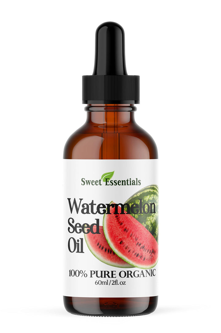 100% Organic Watermelon Seed Oil | Imported From Egypt | Various Sizes | 100% Pure | Cold-Pressed | Natural Moisturizer for Skin, Hair and Face | By Sweet Essentials (2 fl oz Glass Bottle)