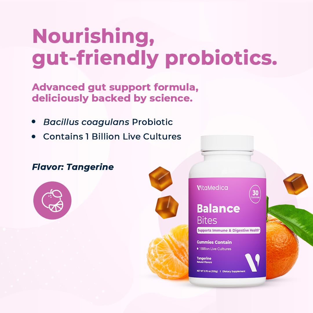 VitaMedica Balance Bites - Probiotic Gummies for Digestive Support, Immune & Gut Health - 1 Billion CFU No Refrigeration Required - 30 Gummies