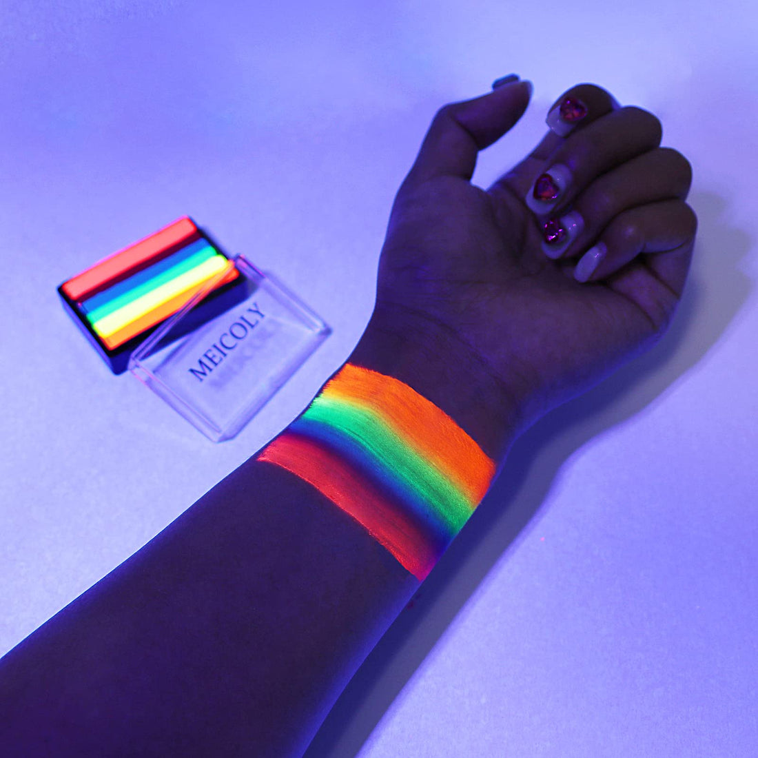 MEICOLY Water Activated Eyeliner 6 Colors,Neon Pride Rainbow Face Paint for LGBTQ,Retro Graphic Hydra Eye Liner,UV Glow in the Dark Fluorescent Blacklight Matte Split Cake,Body Paint for Halloween