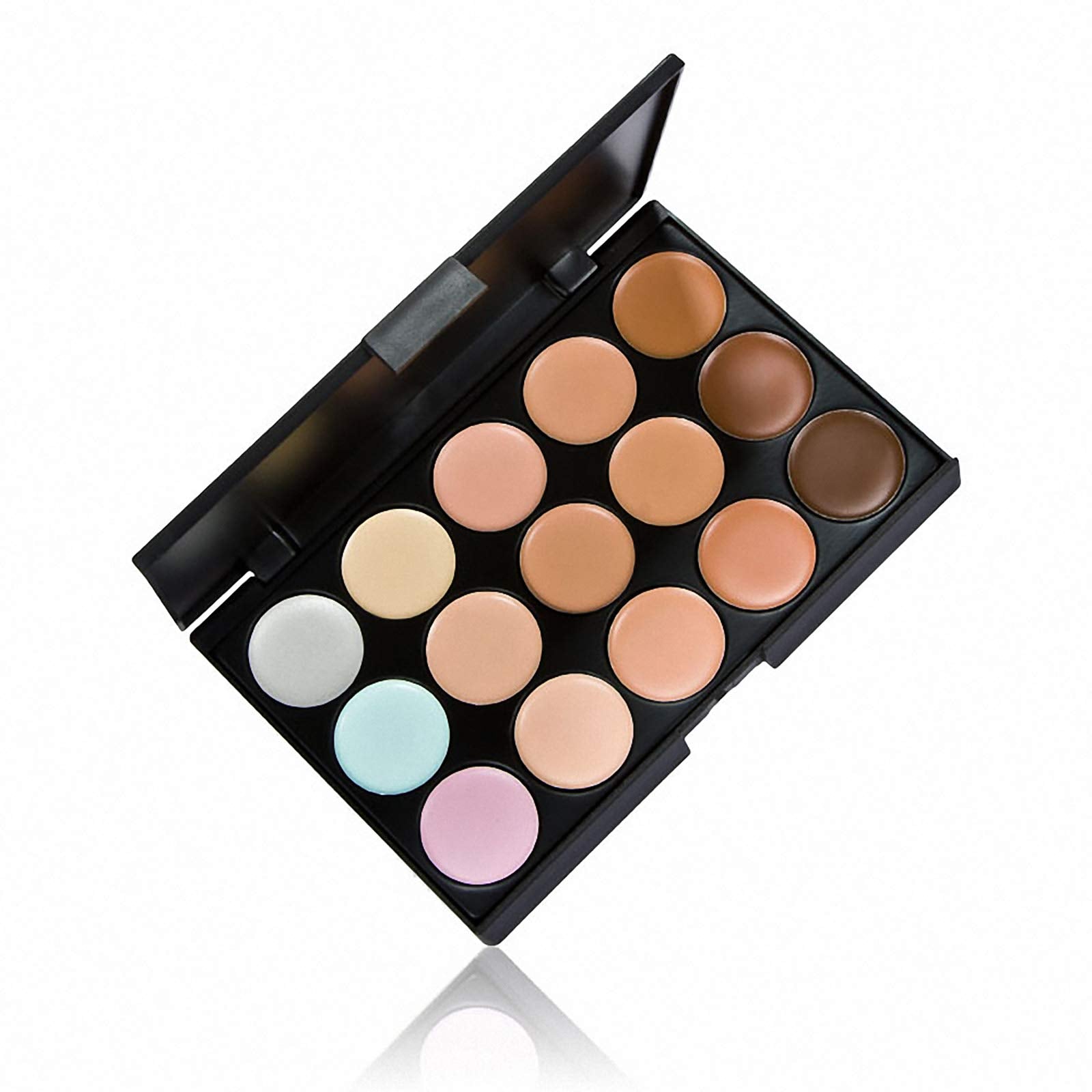 Anself 15 Colors Makeup Cream Facial Camouflage Concealer Make Up Palette with Sponge Puff Oval Makeup Brush