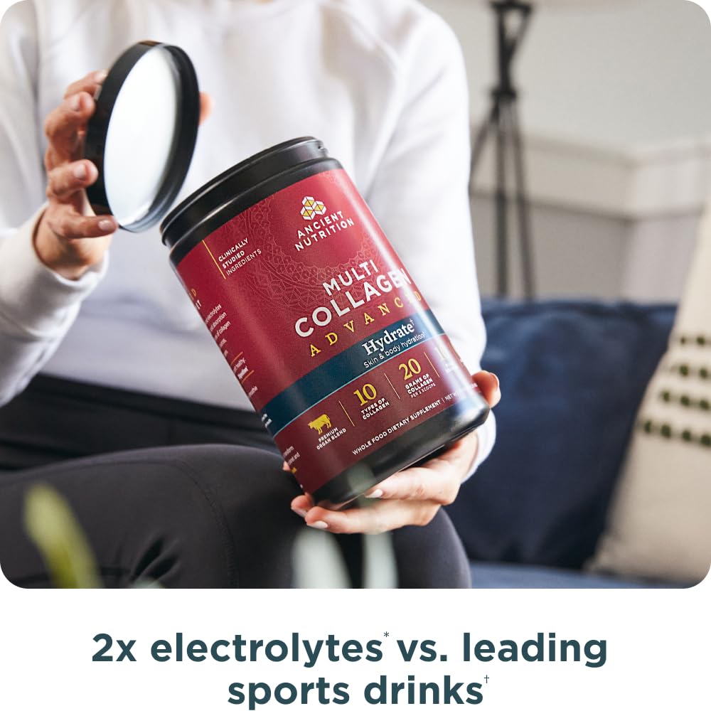 Ancient Nutrition Advanced Multi Collagen Protein Powder Hydrate, Mixed Berry, 30 Servings