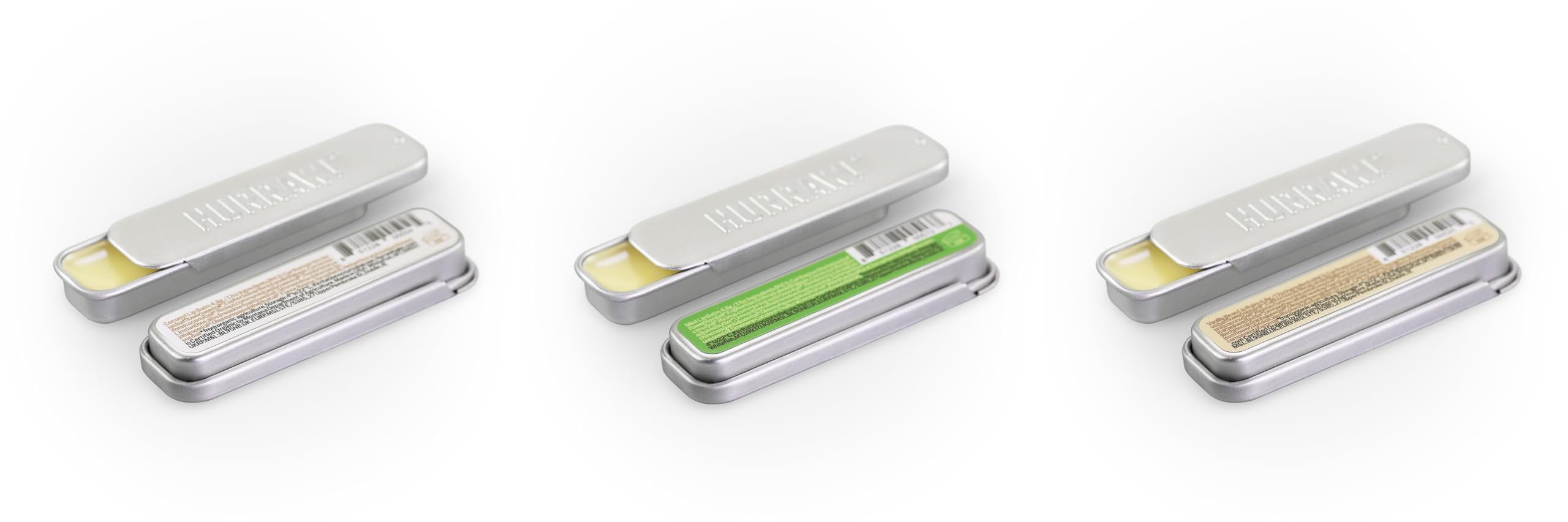 Hurraw! Coconut, Mint, Vanilla Lip Balm Slim Slider Tins, 3 Pack Bundle: Organic, Certified Vegan, Cruelty and Gluten Free. Non-GMO, All Natural Ingredients. Bee, Shea, Soy and Palm Free. Made in USA