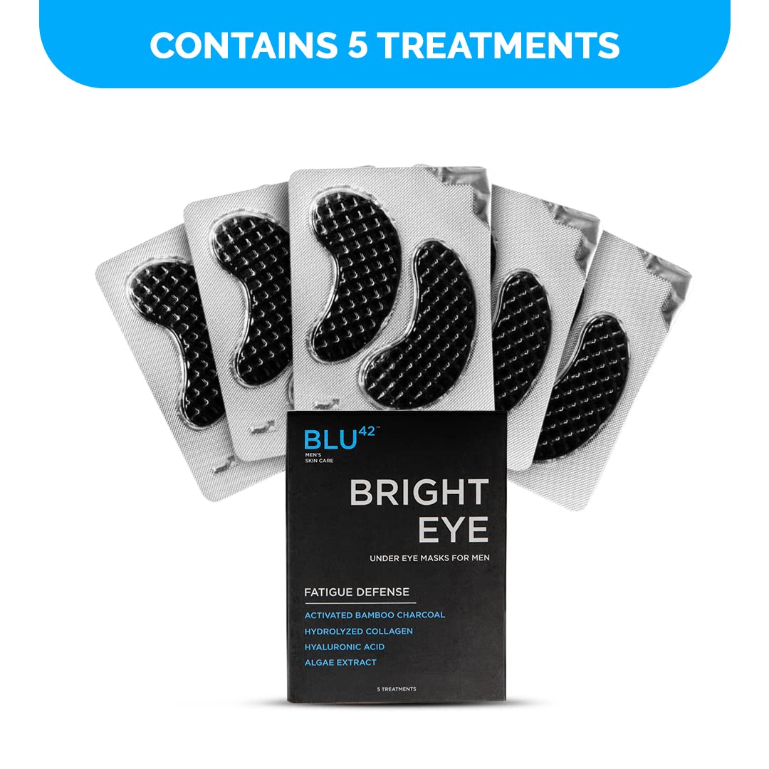 Activated Charcoal Under Eye Masks For Men by Blu42 - Bright Eye Fatigue Defense Eye Patches, Removes Dark Circles, Wrinkles, and Puffiness - Hydrating, Anti-Aging, Anti-Wrinkles - 5 Treatments