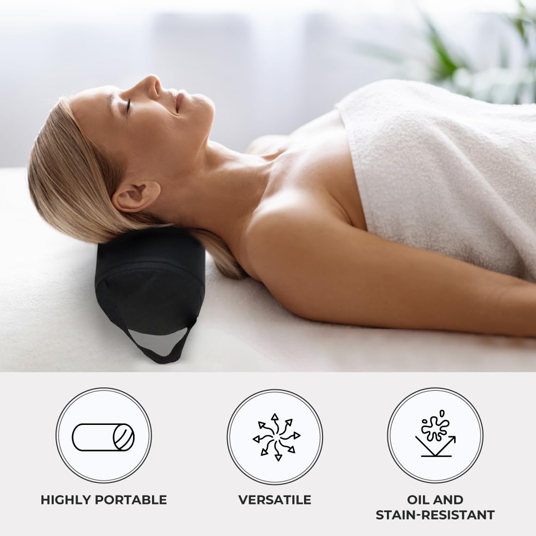 ForPro Full Round Bolster, Black, Oil and stain-resistant, for Massage and Yoga, 6ââ‚¬Â R x 26ââ‚¬Â L