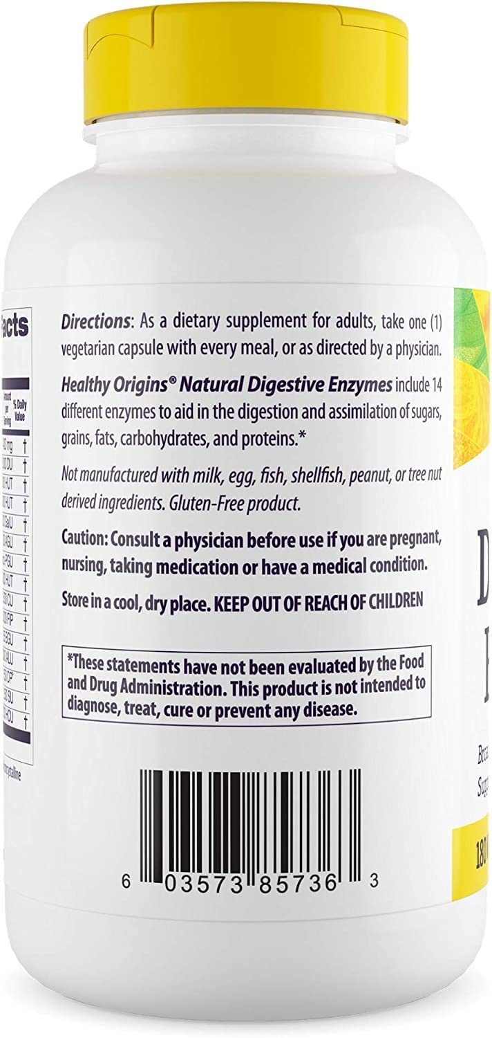 Healthy Origins Digestive Enzymes (NEC) Broad Spectrum - with Protease, Amylase & Lipase - Gluten-Free Digestion and Gut Health Supplement - 180 Veggie Capsules