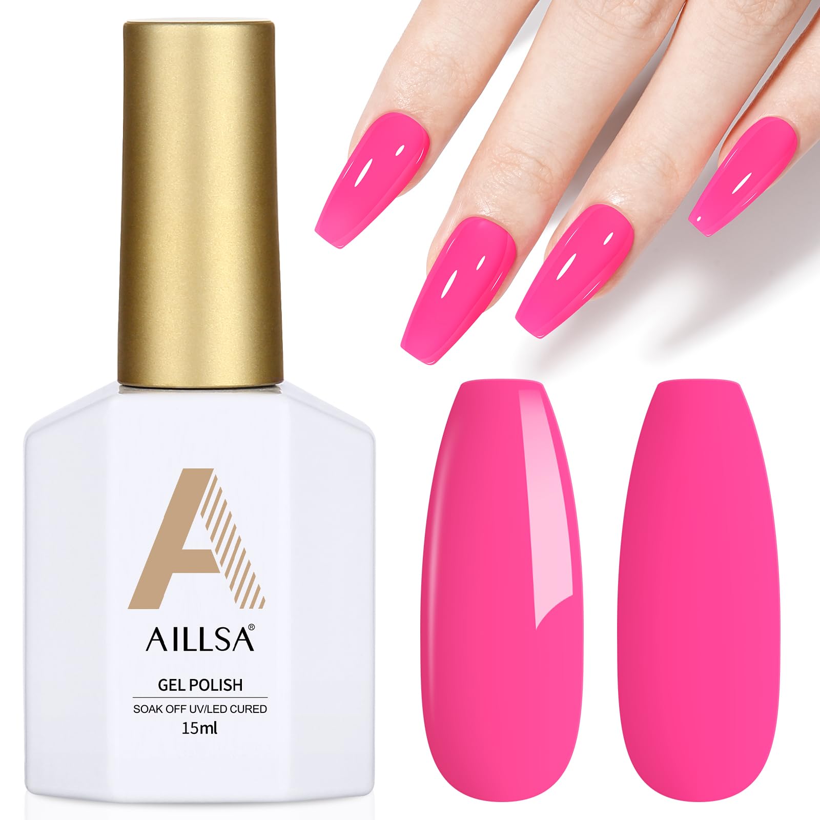 AILLSA Hot Pink Gel Nail Polish Neon Pink Gel Polish Pastel Bright Pink Nail Polish Macaron Spring Summer Colors Soak Off U V for French Nail Manicure Salon DIY & Holiday Gifts 0.5 Fl Oz GB79