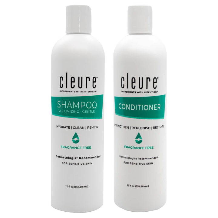 Cleure Shampoo and Conditioner Set Sulfate Free, Fragrance Free for Sensitive Skin - Volumizing Shampoo & Hydrating Conditioner (12 Oz each, Pack of 2)