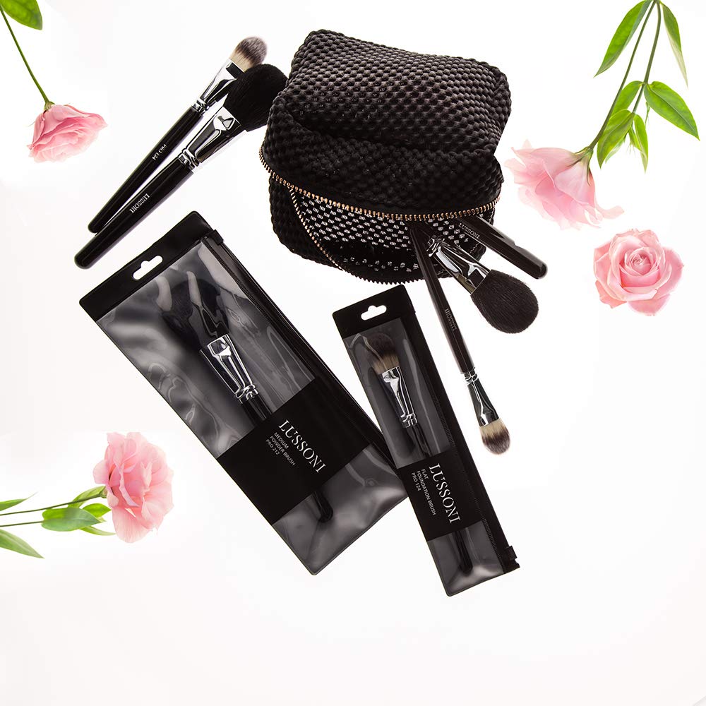 T4B Lussoni Pro 218 Professional Tapered Powder Makeup Brush for Applying Powders and Contouring with Easy to Clean Mixed Bristles Designed for Professional Use