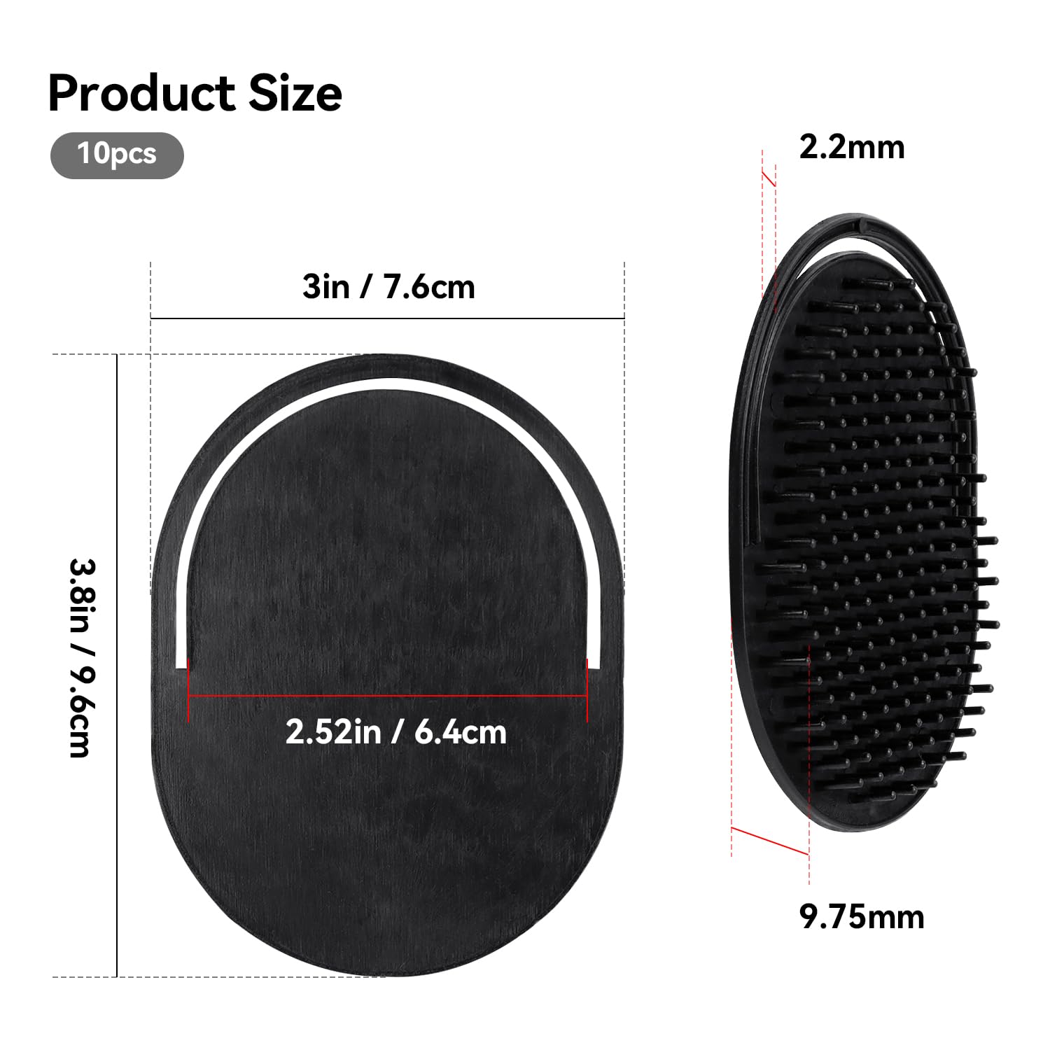 Pocket Palm Combs, Massager Hair Brush Comb Palm Combs for Men Beard Brush, Black pocket brush (10 Pcs Palm Type)
