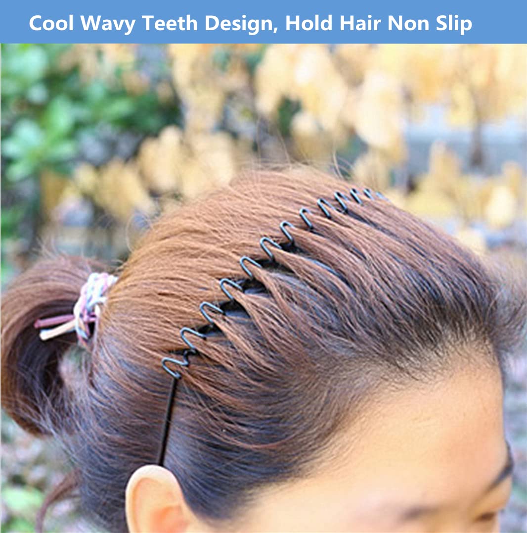 Rubela Metal Hair Bands for Men Women's Headbands Unisex Black Wavy Spring Sports Headband for Men Hoop Clips Accessories Elastic Non Slip Outdoors