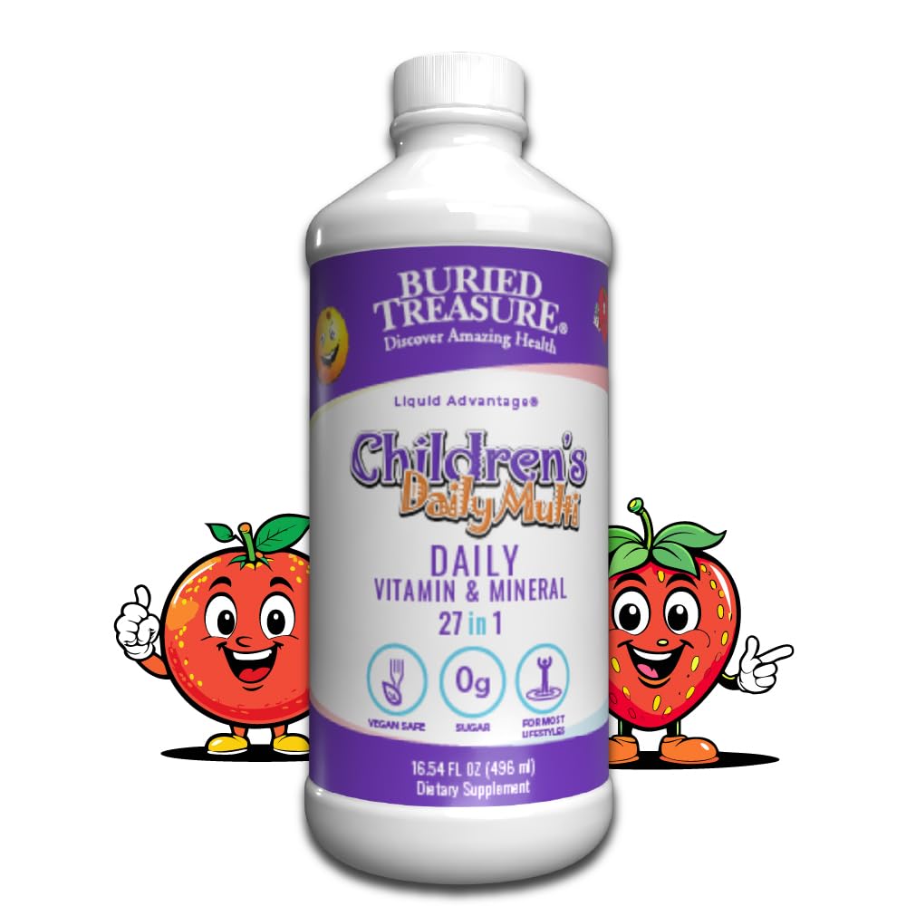 Buried Treasure Children’s Daily Liquid Multivitamin - 16 oz, 16 servings, Orange Mango Flavor, Supports Kids with Essential Nutrients & Minerals