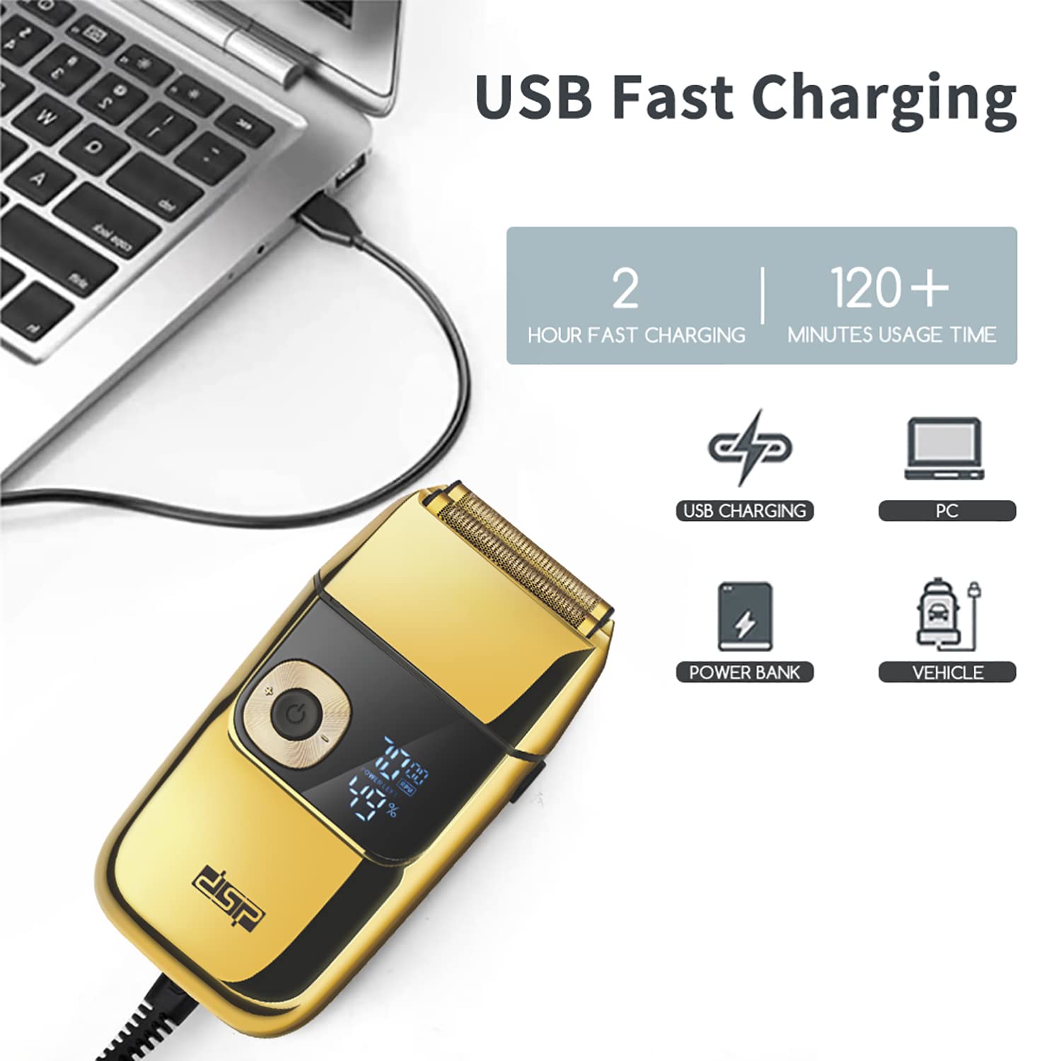 DSP Beard Foil Shaver Shaving Razor Electric Beard Trimmer USB Charging Cable with LED Digital Display